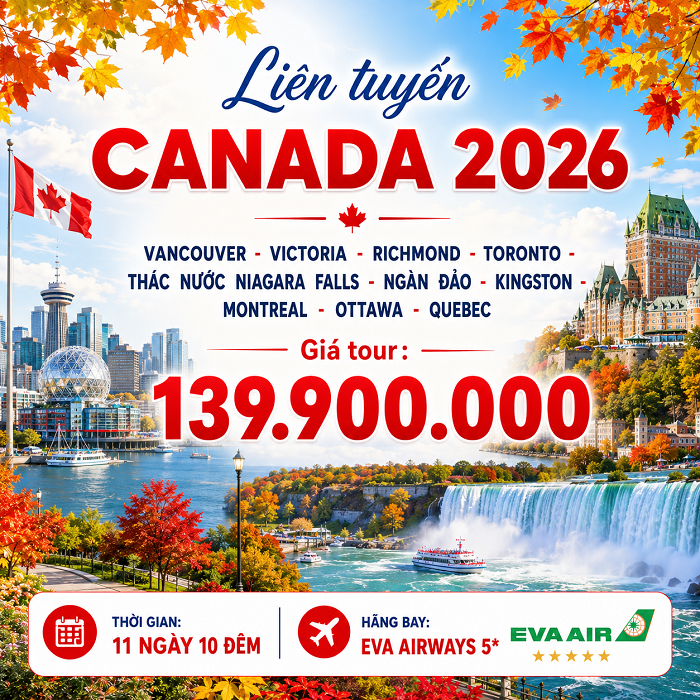 Liên tuyến Đông – Tây Canada 2026 | 11N10Đ