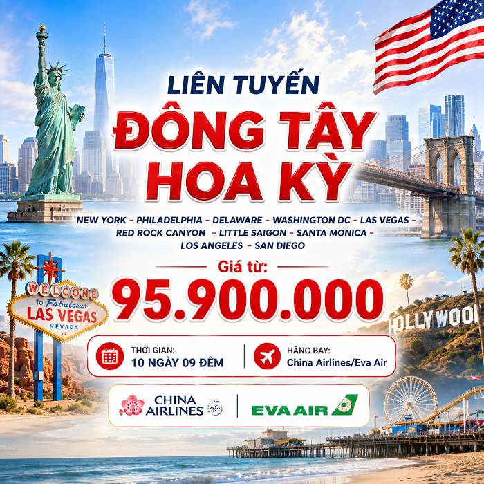 Liên tuyến Đông Tây Hoa Kỳ 2026 10N9Đ