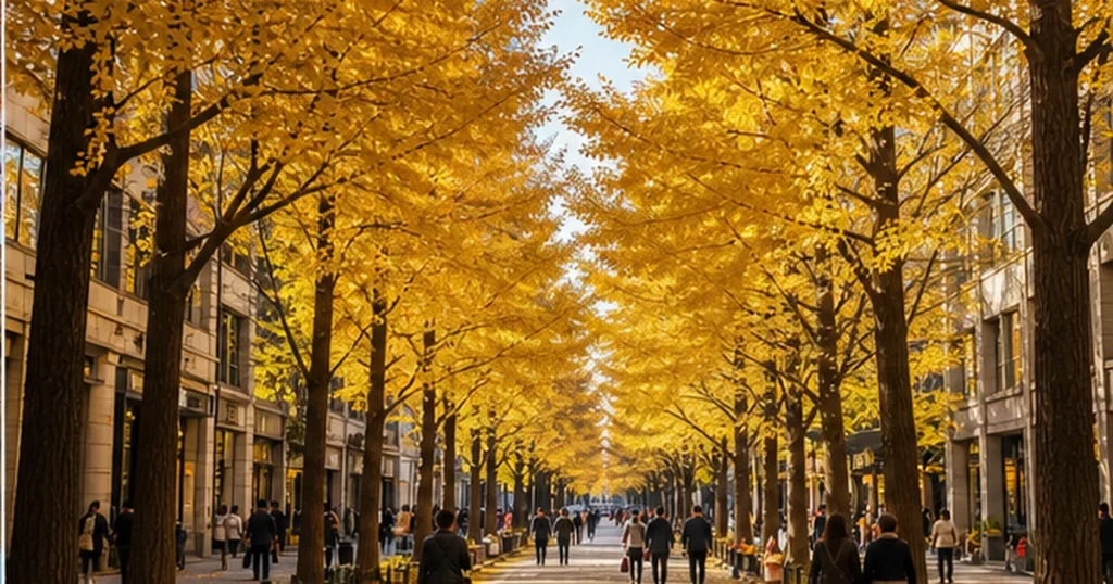 Đại lộ ngân hạnh vàng tại Tokyo vào mùa thu