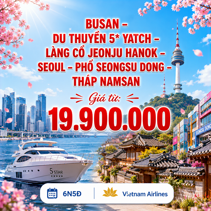 Busan - Du thuyền Yatch - Làng cổ Jeonju Hanok - Seoul - Seongsu Dong - Tháp Namsan - HanoiSkyTours