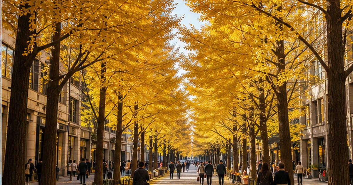 Đại lộ ngân hạnh vàng tại Tokyo vào mùa thu
