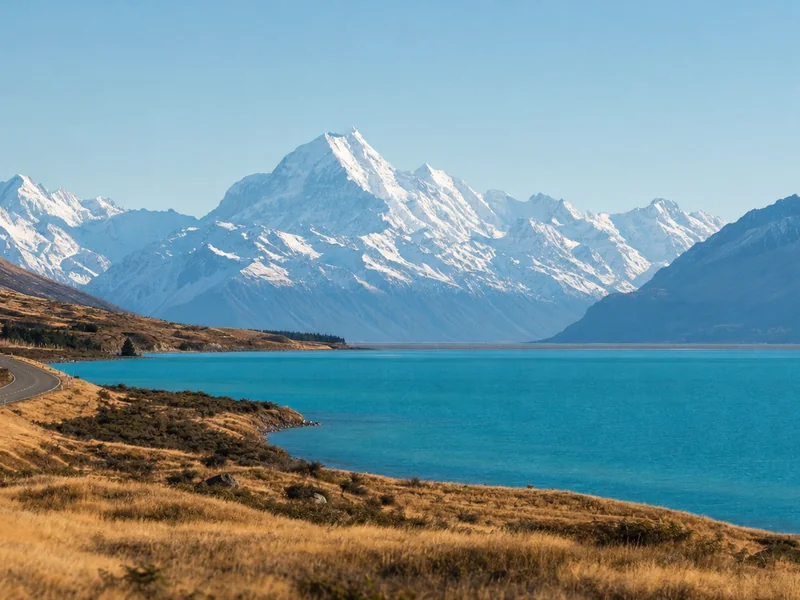 Cung đường ven hồ xanh hướng tới Aoraki Mount Cook New Zealand