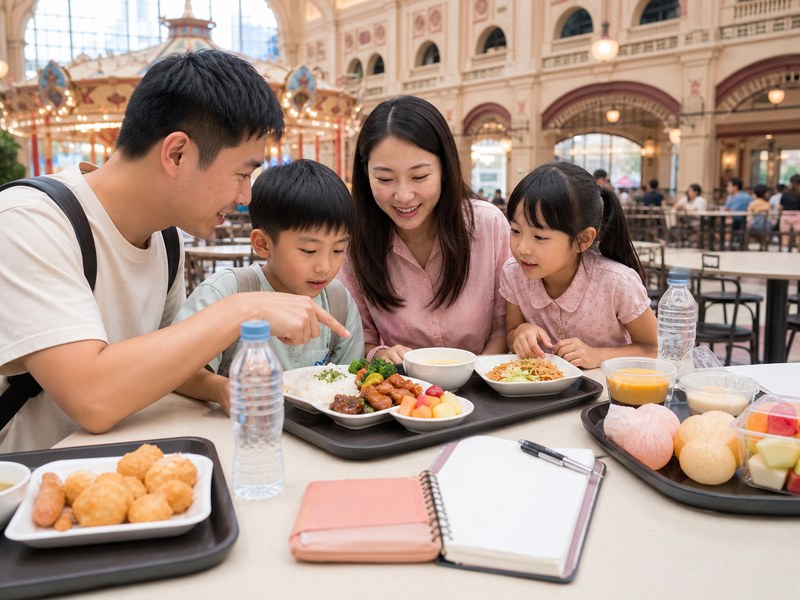 Gia đình ăn uống trong công viên Disneyland Thượng Hải và dự trù ngân sách