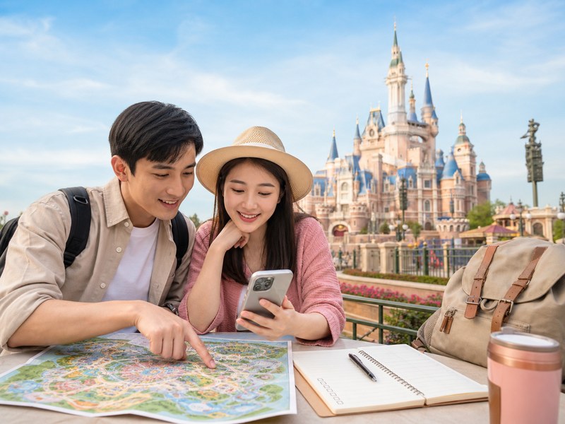 Du khách lần đầu lên kế hoạch đi Disneyland Thượng Hải với bản đồ và ứng dụng điện thoại