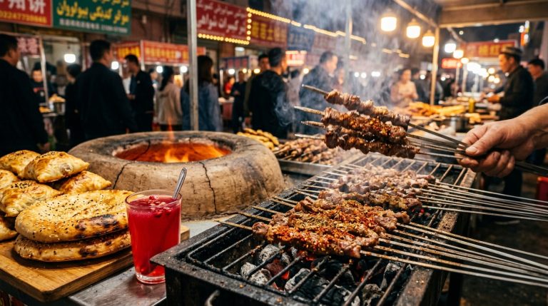 Am thuc cho dem Kashgar Nam Tan Cuong thit cuu nuong banh bao samsa