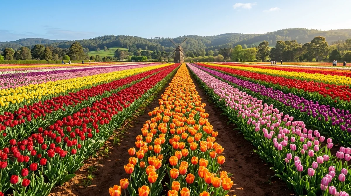 Cánh đồng hoa Tulip Tesselaar rực rỡ muôn màu dưới chân rặng núi Dandenong Melbourne