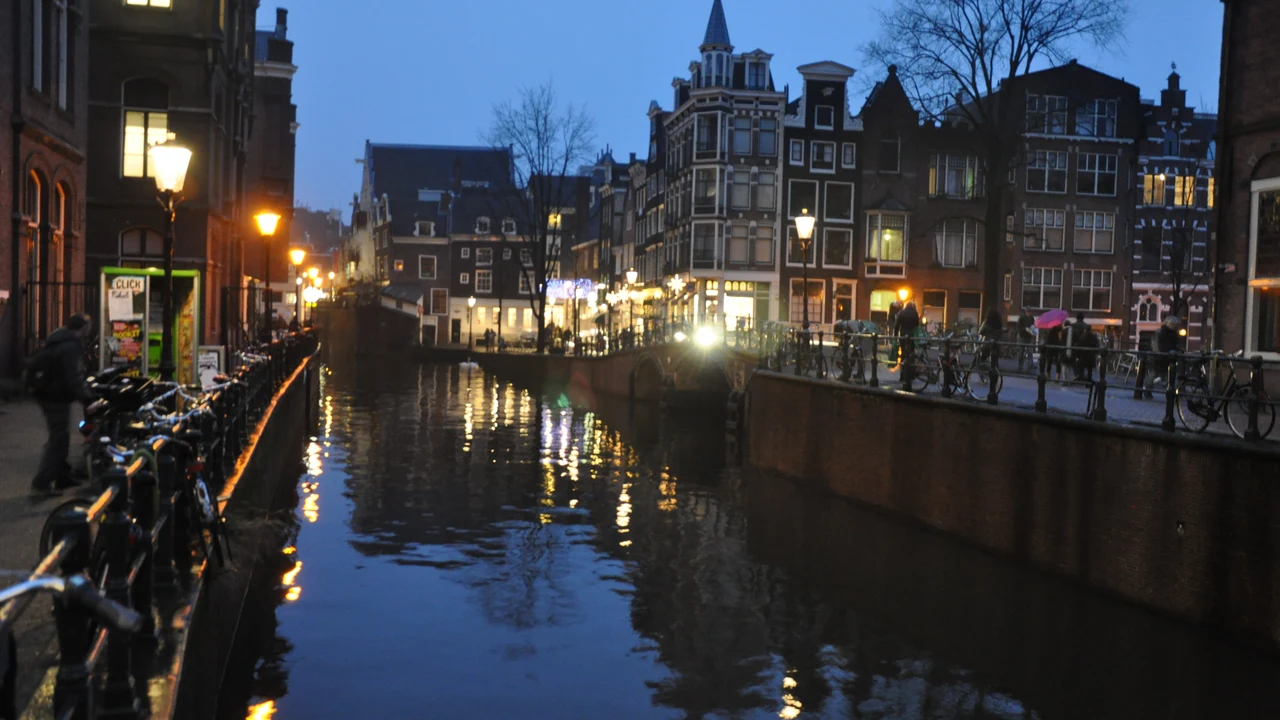 Thuyền du lịch mái kính trong suốt lướt êm trên dòng kênh đào rợp bóng cây xanh tại Amsterdam